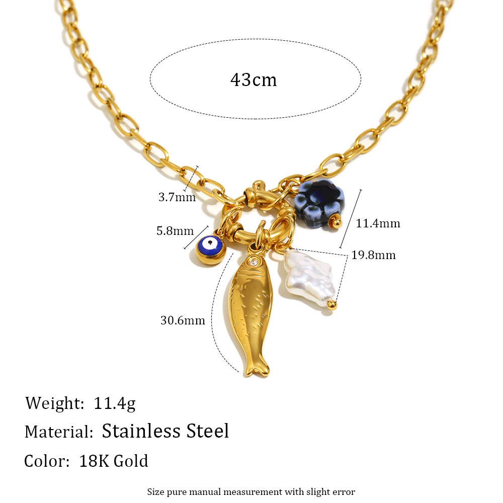 european and american temperament niche pendant stainless steel 18k gold plated small o chain spring buckle fish pendant necklace