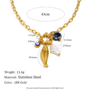 european and american temperament niche pendant stainless steel 18k gold plated small o chain spring buckle fish pendant necklace