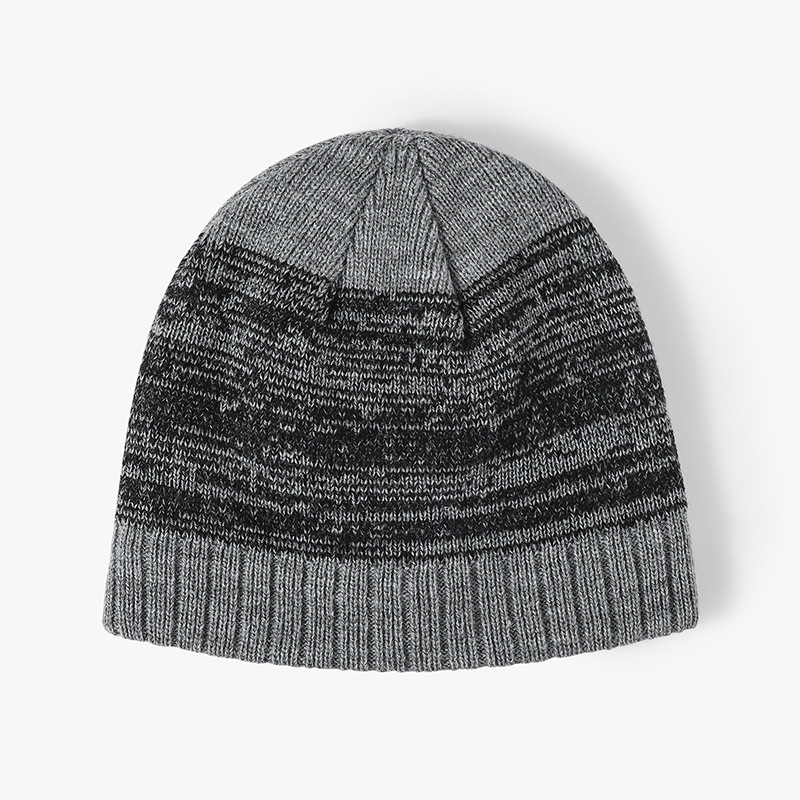 european and american color matching new plain men and women large head circumference plus velvet knitted hat cross border brimless versatile earmuffs wool hat