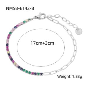 new rainbow color thin diamond titanium steel bracelet for women, exquisite and compact, one row of full diamond stainless steel jewelry