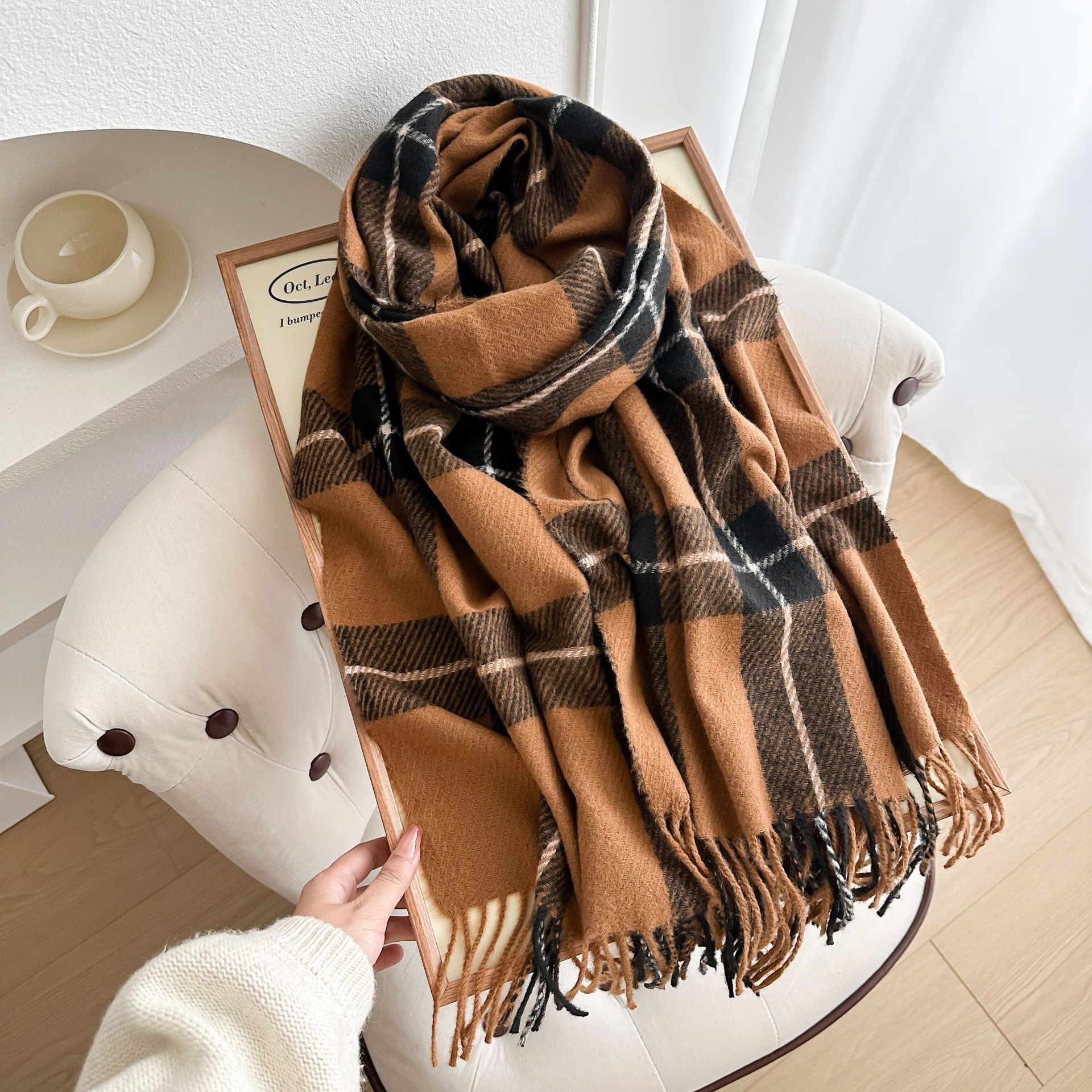 new scarf for women autumn and winter couple classic versatile student thick long warm plaid shawl dual purpose