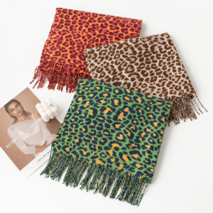 leopard print ethnic style cotton and linen scarf women's imitation cashmere tassel travel beach towel shawl