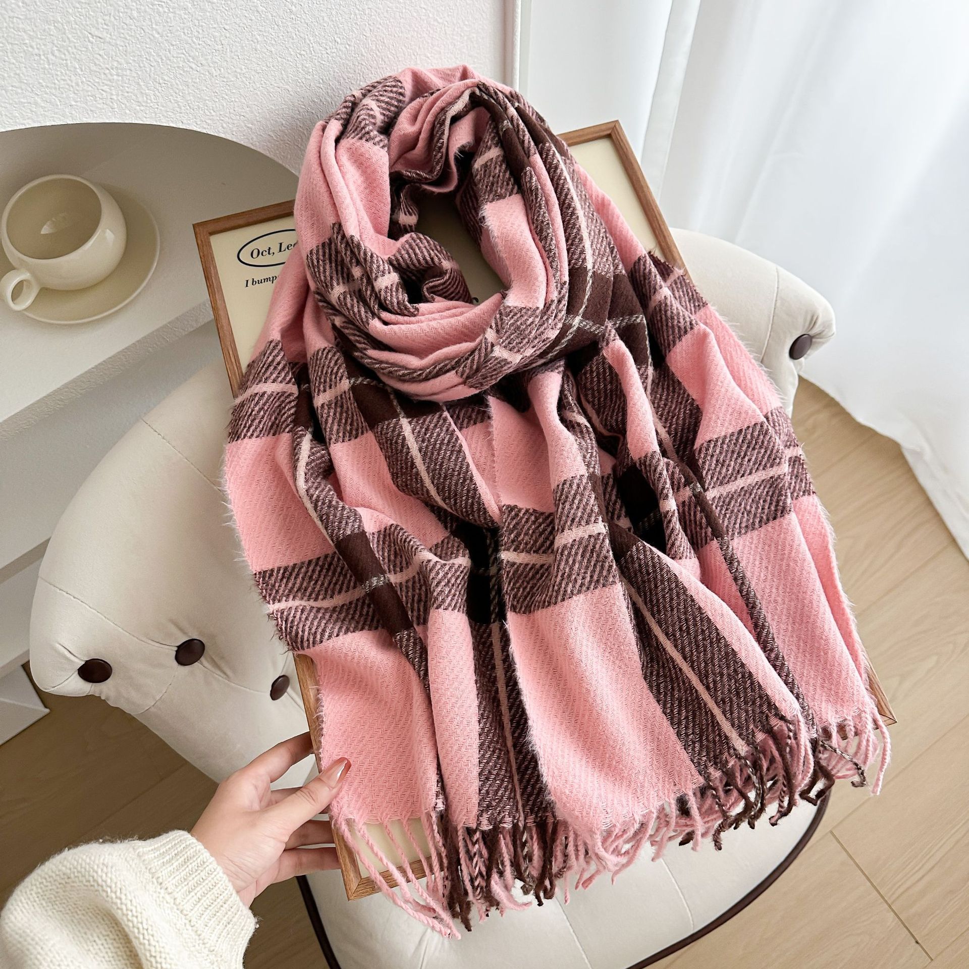 new scarf for women autumn and winter couple classic versatile student thick long warm plaid shawl dual purpose