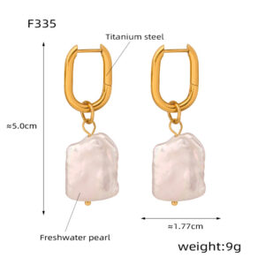 new retro light luxury personality titanium steel gold plated irregular freshwater pearl earrings female jewelry