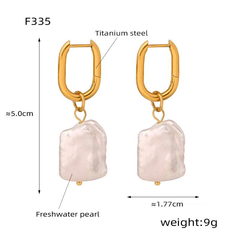new retro light luxury personality titanium steel gold plated irregular freshwater pearl earrings female jewelry