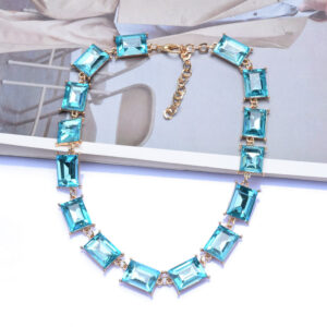 geometric square color crystal necklace light luxury fashion necklace