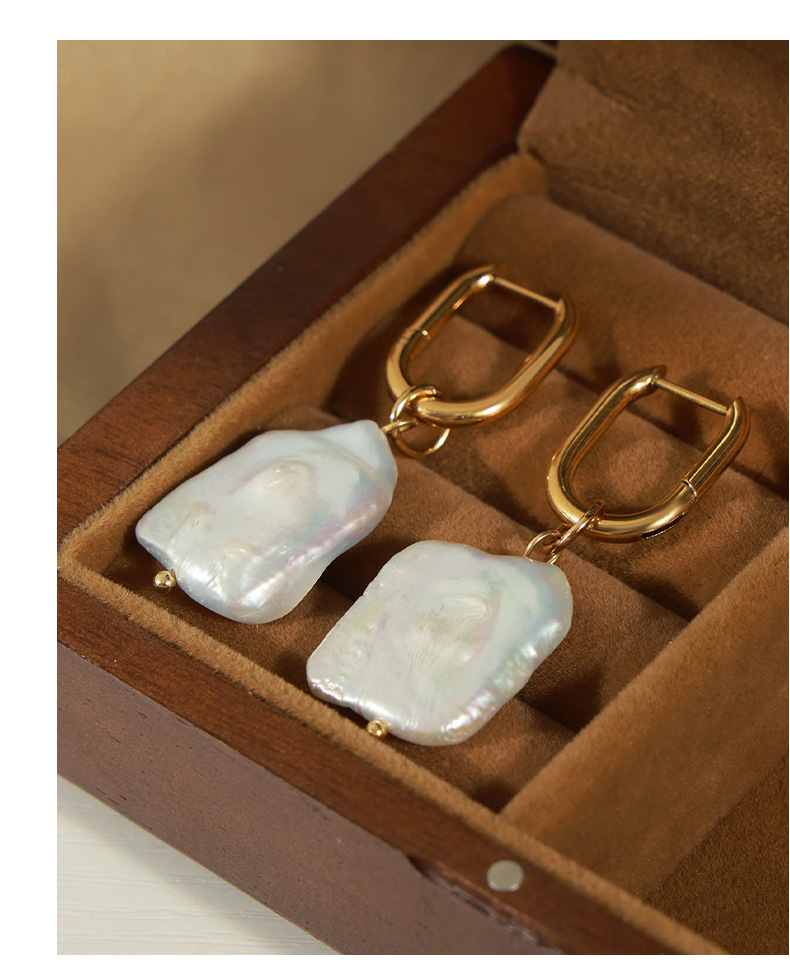 new retro light luxury personality titanium steel gold plated irregular freshwater pearl earrings female jewelry