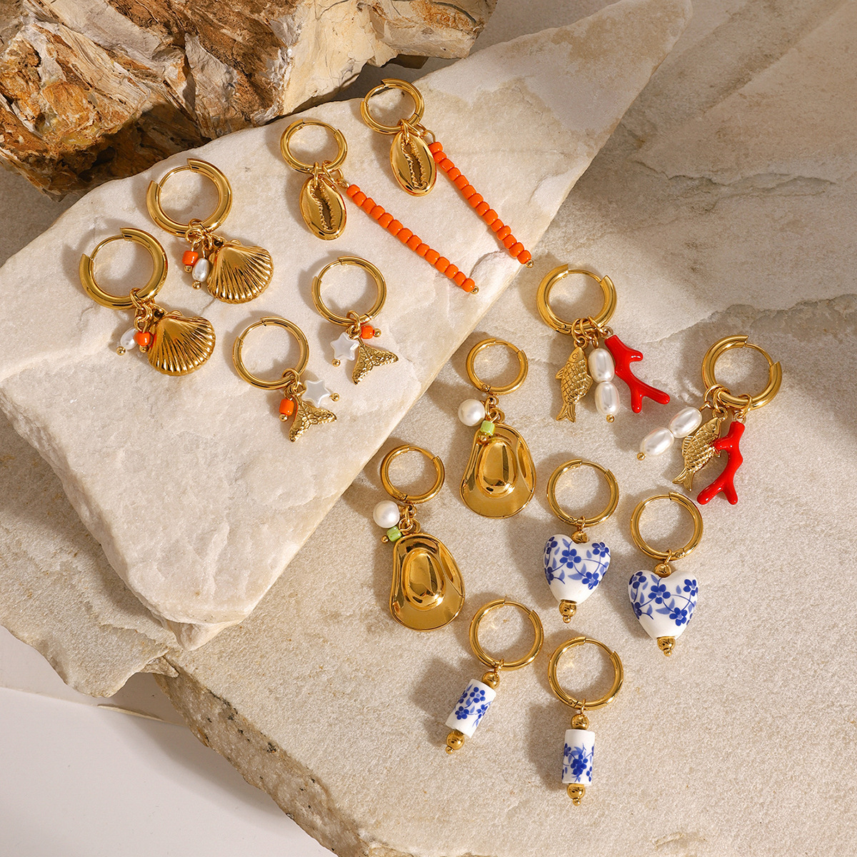 european and american stainless steel ceramic pearl earrings holiday style design creative earrings