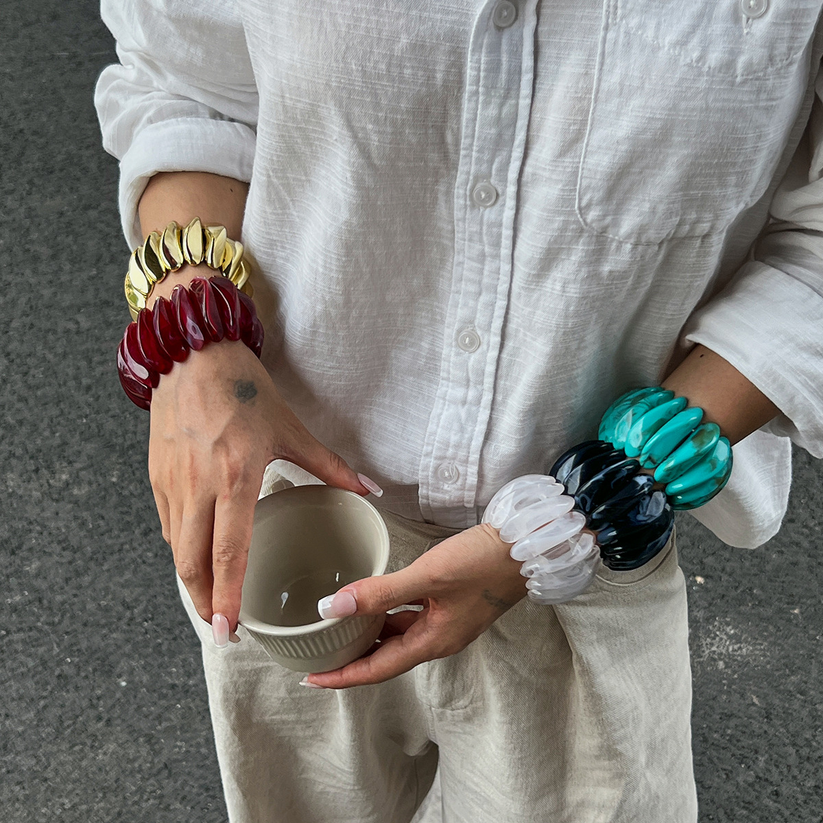 niche design special shaped resin gradient bracelet simple ins splicing elastic bracelet