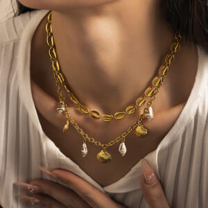 european and american temperament 18k gold stainless steel shell necklace does not fade female ins high end simple versatile jewelry