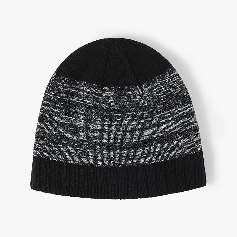 european and american color matching new plain men and women large head circumference plus velvet knitted hat cross border brimless versatile earmuffs wool hat