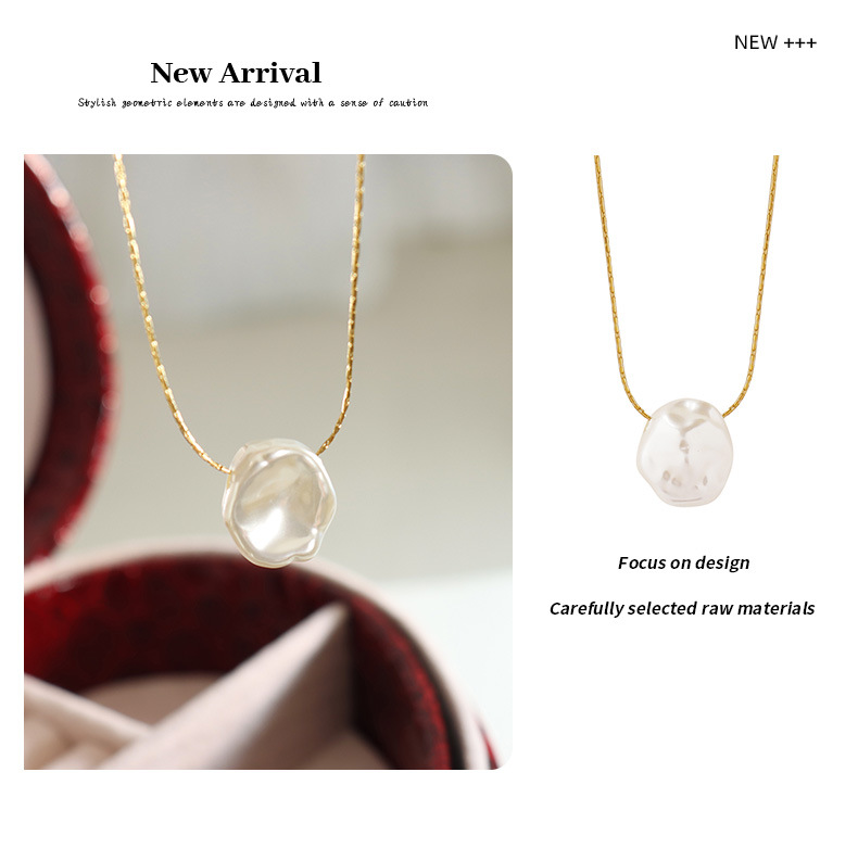 niche design shaped plastic pearl pendant necklace for women titanium steel gold plated vertical square chain cold style ins jewelry
