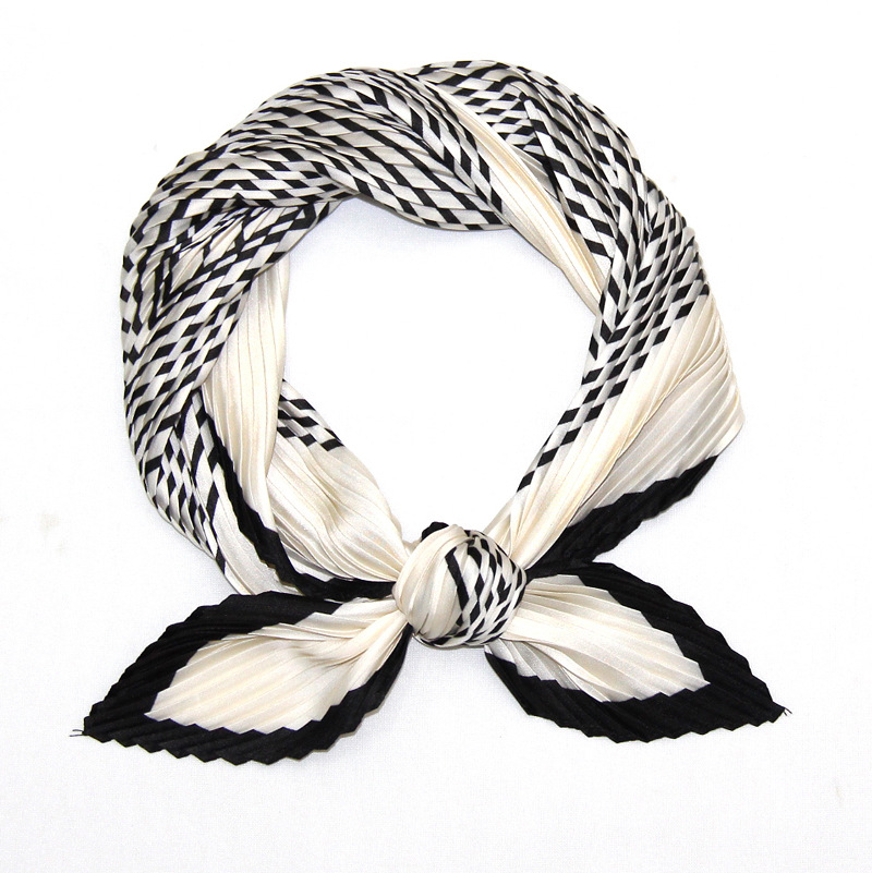 crumpled small silk scarf professional scarf women's fashionable and versatile cashew stripe print pleated small square scarf