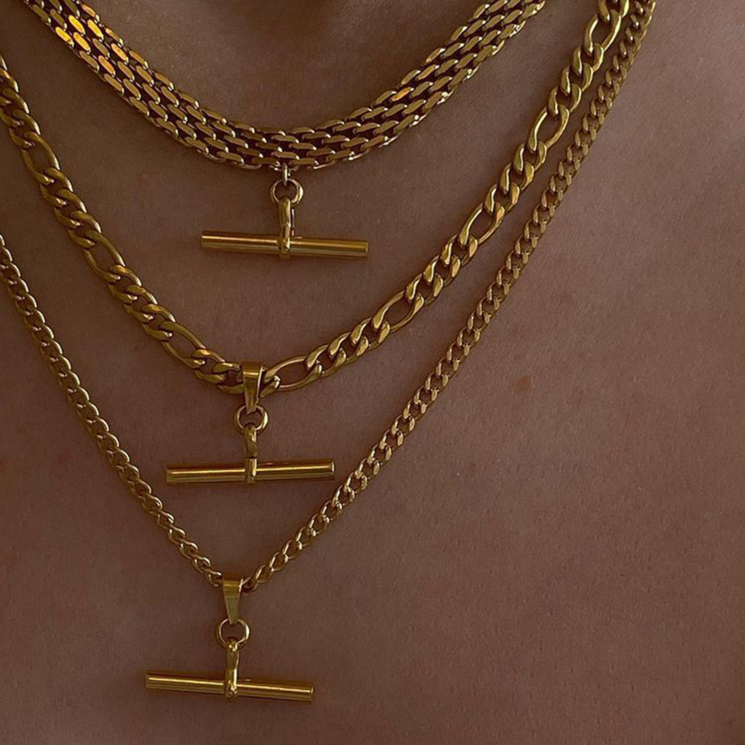 punk hip hop 18k gold stainless steel pendant rope chain/figaro chain/cuban chain necklace