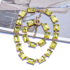 geometric square color crystal necklace light luxury fashion necklace