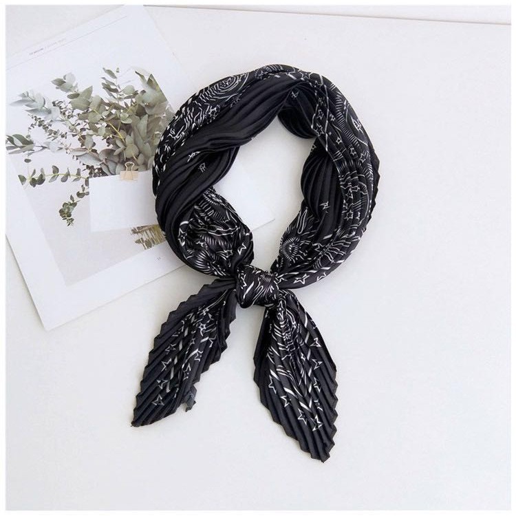 spring and summer thin pleated silk scarf for women professional versatile decorative neck scarf retro scarf