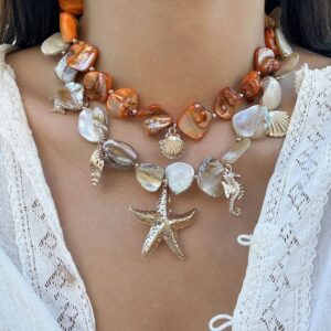 beach vacation shell clavicle necklace ocean style starfish all match set necklace