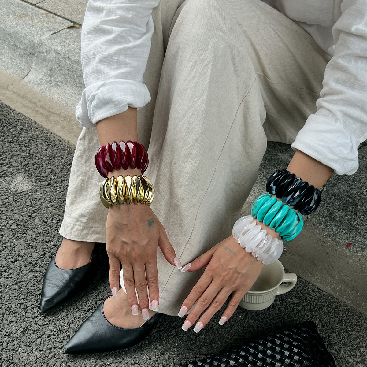 niche design special shaped resin gradient bracelet simple ins splicing elastic bracelet