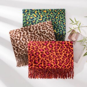 leopard print ethnic style cotton and linen scarf women's imitation cashmere tassel travel beach towel shawl