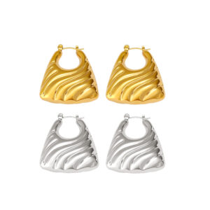fashionable and personalized earrings, stainless steel with 18k gold plated oblique wavy trapezoidal hollow earrings, geometric u shaped earrings