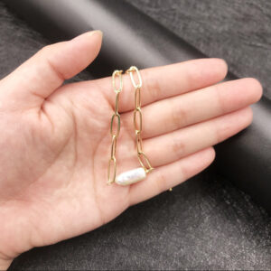 irregular baroque freshwater pearl choker necklace copper plated 14k gold paperclip necklace