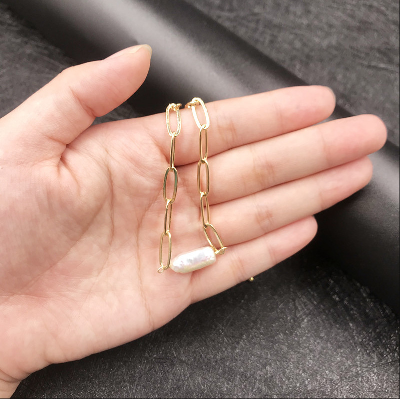 irregular baroque freshwater pearl choker necklace copper plated 14k gold paperclip necklace