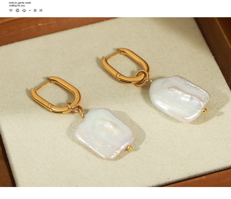 new retro light luxury personality titanium steel gold plated irregular freshwater pearl earrings female jewelry