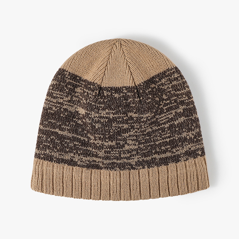 european and american color matching new plain men and women large head circumference plus velvet knitted hat cross border brimless versatile earmuffs wool hat