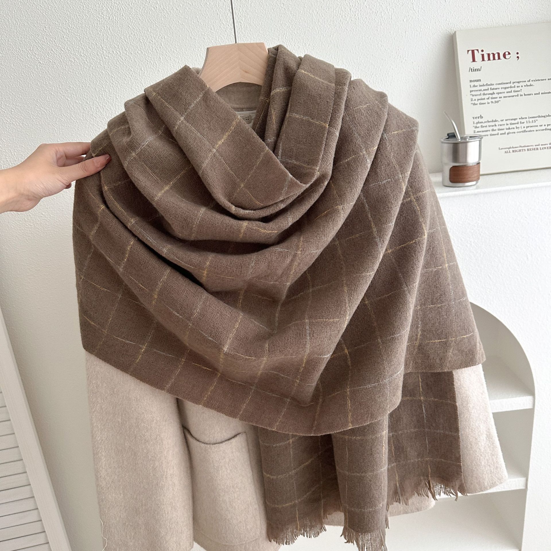 super soft imitation cashmere plaid women's winter soft new scarf short beard warm simple versatile thick shawl