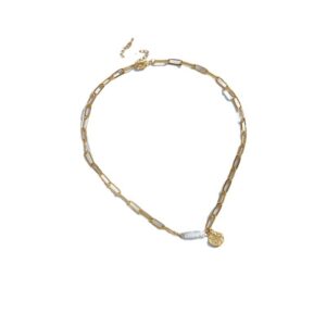 irregular baroque freshwater pearl choker necklace copper plated 14k gold paperclip necklace