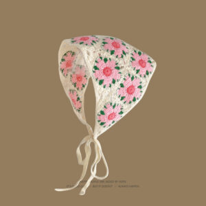 french cherry triangle scarf for women, spring and autumn travel, parent child style, knitted crochet hollow literary headscarf, hairband and headband