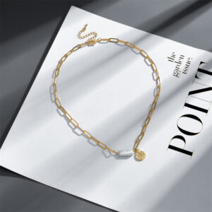 irregular baroque freshwater pearl choker necklace copper plated 14k gold paperclip necklace