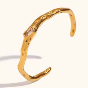 open irregular rectangular zircon bracelet stainless steel plated 18k gold hand jewelry
