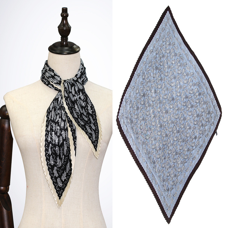 spring and summer thin pleated silk scarf for women professional versatile decorative neck scarf retro scarf