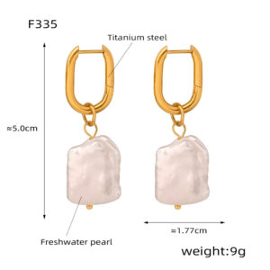 new retro light luxury personality titanium steel gold plated irregular freshwater pearl earrings female jewelry