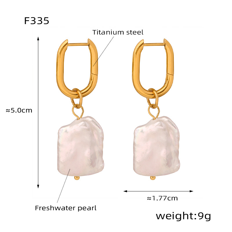 new retro light luxury personality titanium steel gold plated irregular freshwater pearl earrings female jewelry