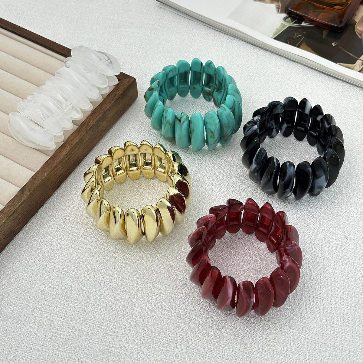 niche design special shaped resin gradient bracelet simple ins splicing elastic bracelet
