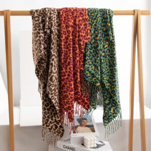 leopard print ethnic style cotton and linen scarf women's imitation cashmere tassel travel beach towel shawl