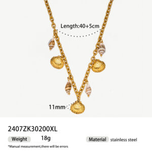 european and american temperament 18k gold stainless steel shell necklace does not fade female ins high end simple versatile jewelry