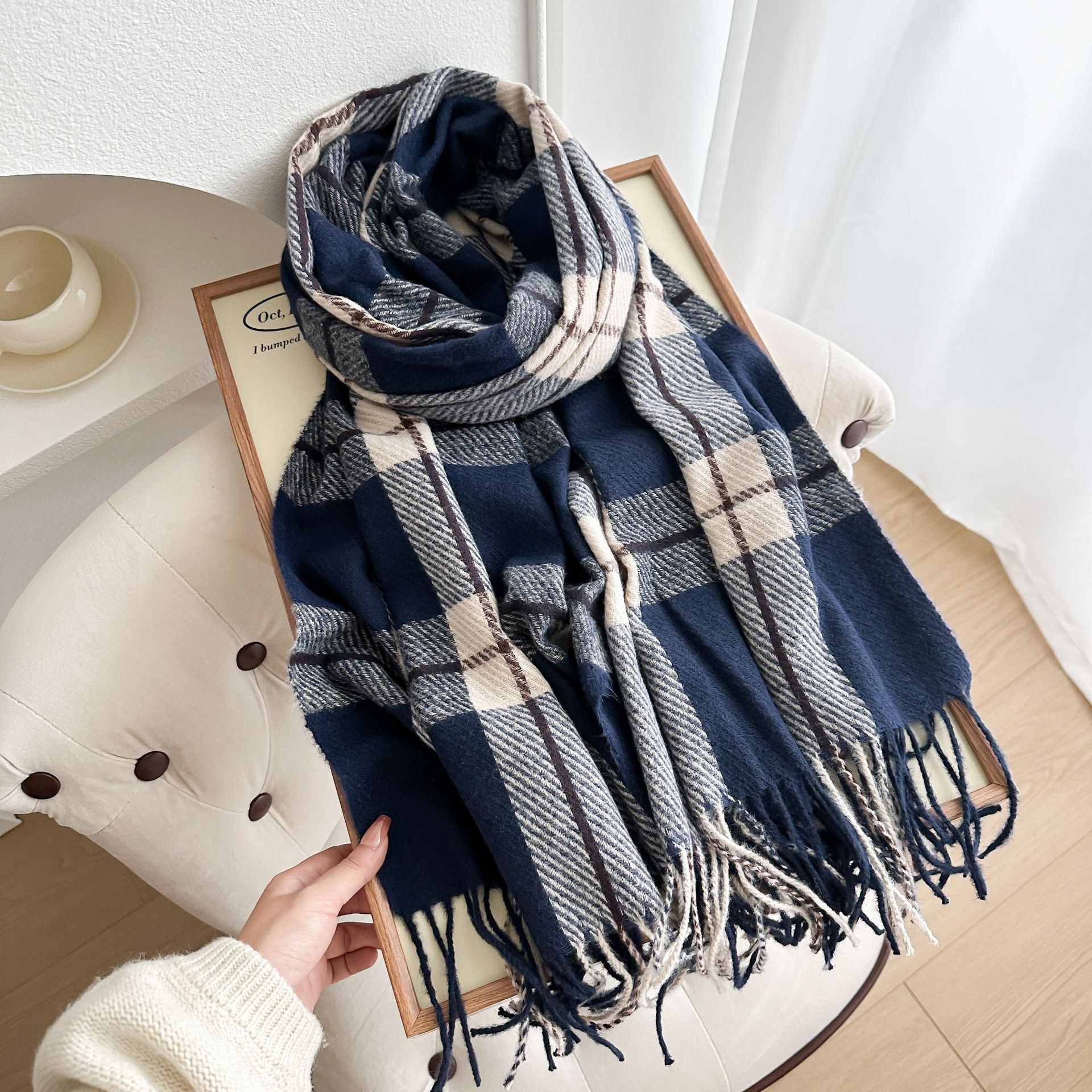new scarf for women autumn and winter couple classic versatile student thick long warm plaid shawl dual purpose