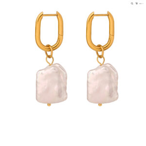 new retro light luxury personality titanium steel gold plated irregular freshwater pearl earrings female jewelry