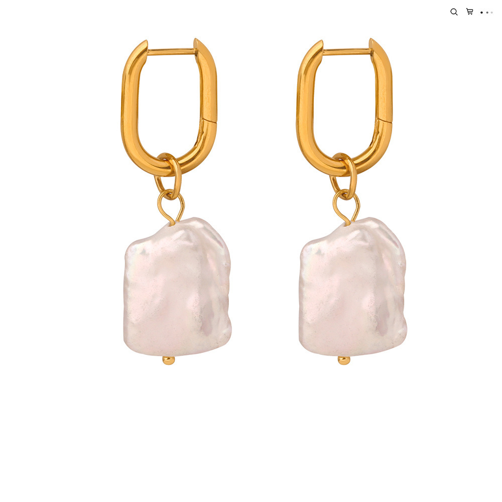 new retro light luxury personality titanium steel gold plated irregular freshwater pearl earrings female jewelry