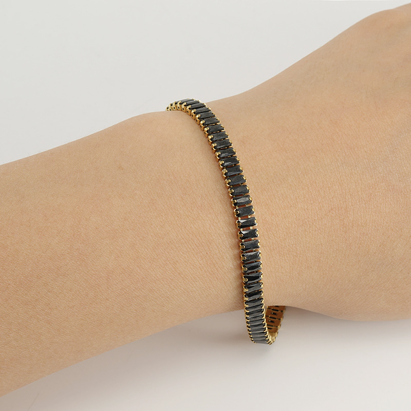 european and american solid color full diamond inlaid zircon stainless steel bracelet titanium steel ins style all match tennis chain hand jewelry bracelet