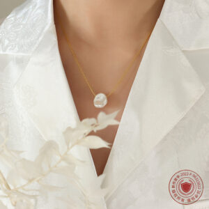 niche design shaped plastic pearl pendant necklace for women titanium steel gold plated vertical square chain cold style ins jewelry