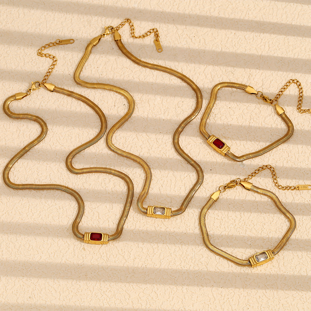 european and american temperament retro personality hip hop niche design necklace stainless steel 18k gold plated snake chain zircon bracelet