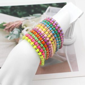 bohemian style stackable enamel paint rainbow tube bead bracelet diy cylindrical tube bracelet