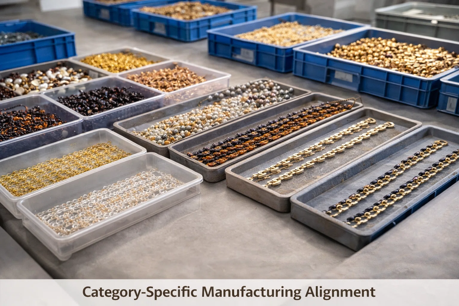 Category-specific manufacturing alignment for glasses chains across multiple materials and styles