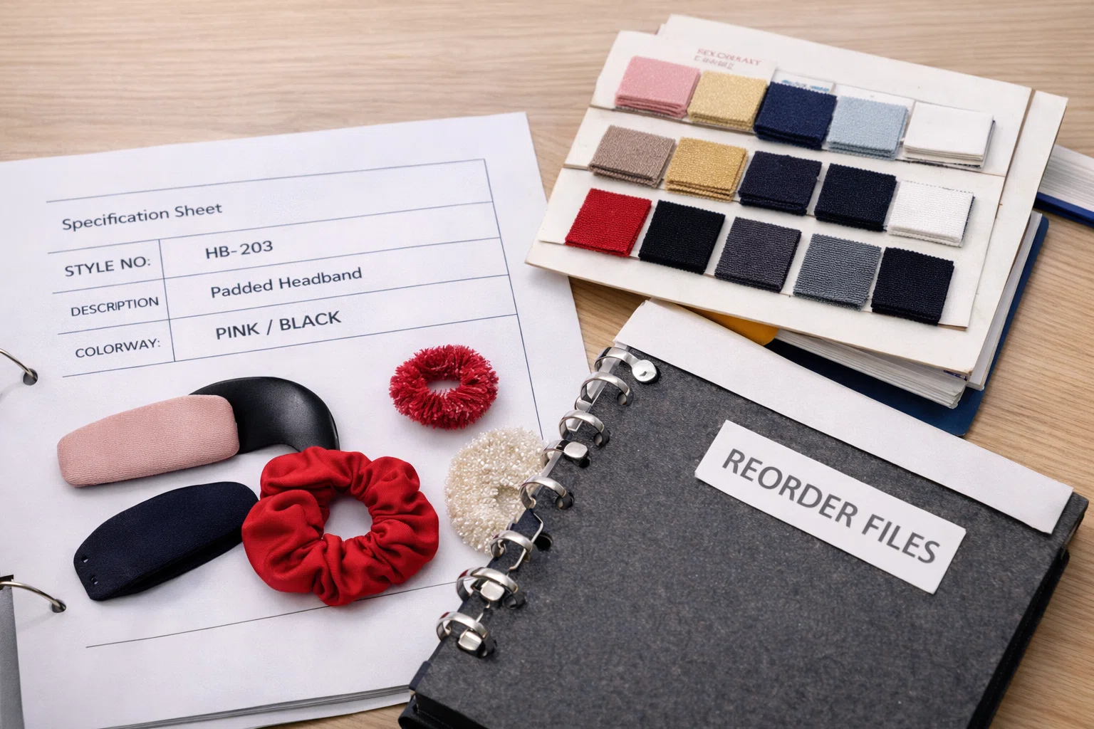 Standardized hair accessories production reference ensuring consistent quality for repeat wholesale orders