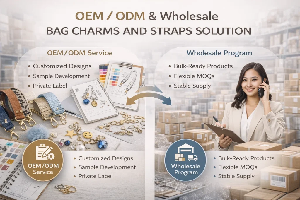 OEM and ODM customization solution for wholesale bag charms and bag straps