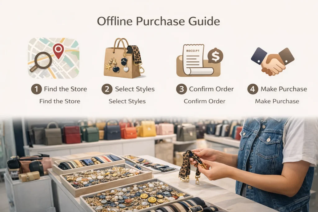 Offline purchase guide for wholesale bag charms and bag straps selection